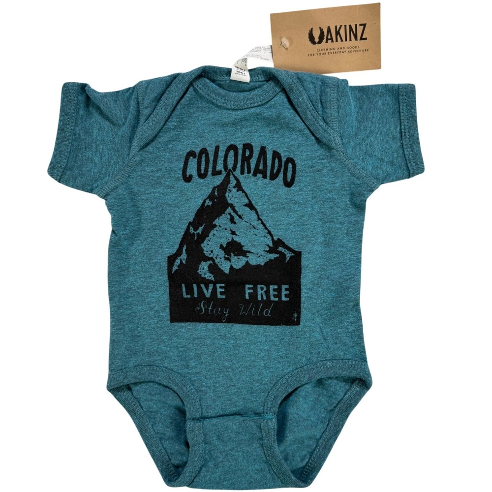 Akinz Infant Teal "Colorado Live Free Stay Wild" Mountain Outfit 6M NWT